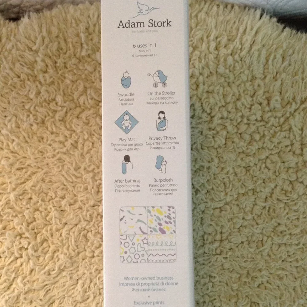 NWOT Adam Stork Cotton Muslin Swaddle Blankets; Babycore, Newborn, UNISEX, Soft